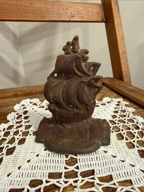 Vintage Cast Metal Sailing Ship Sculpture Model Nautical Decor 584